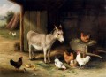 Hunt Edgar 1870 1955 ânes poules et poulets dans une grange